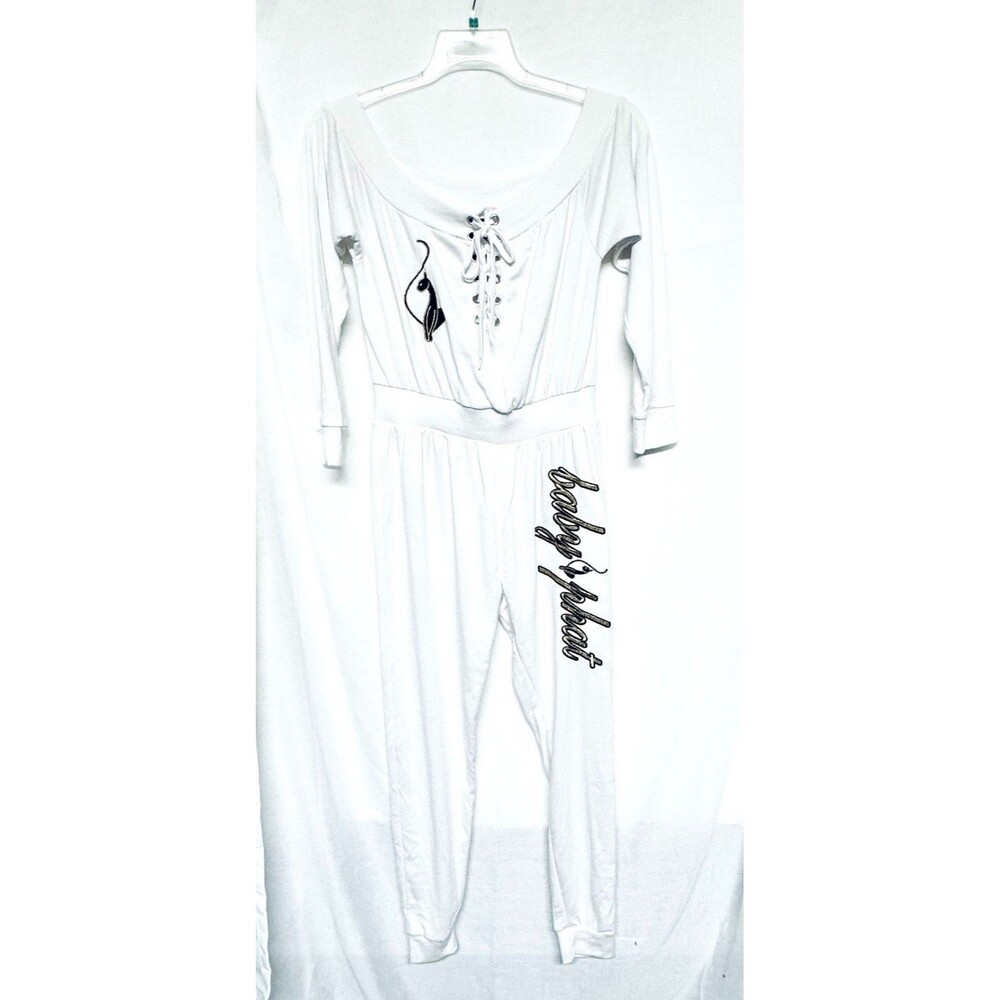 VTG Baby Phat Y2K Embroidered Cat & Lettering White One Piece Jumpsuit M READ